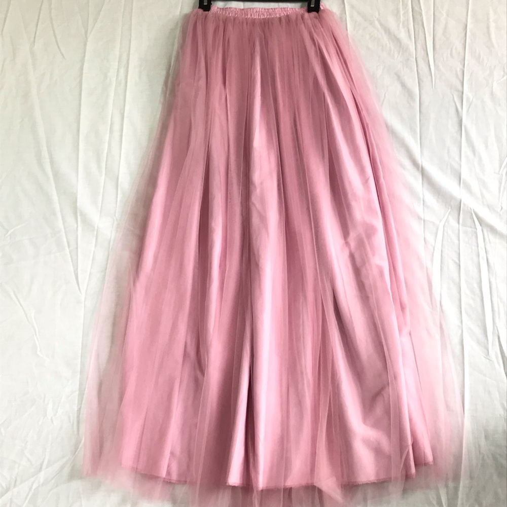 Rose Pink Tulle Maxi Skirt - Bridal Streetwear Balletcore Fairy Coquette - S/XS